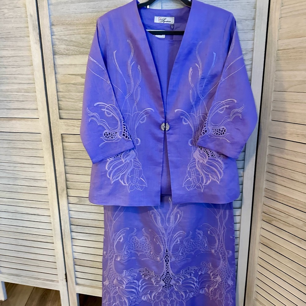 Signature Lavender Linen Jacket and Skirt Set, lined